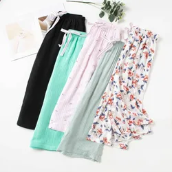 Capris Pajama Pants Women's Loose Summer Soft Cotton Home Pants High Quality Wide Leg Plus Size Home Air Conditioning Trousers