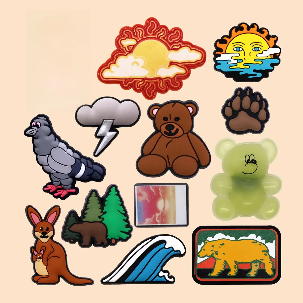 Breloques de chaussures en PVC, 1 pièce, accessoires originaux, mignon, patte d'ours kangourou, faisan, décorations de chaussures, nuage noir, sabots de lever du soleil, épingle