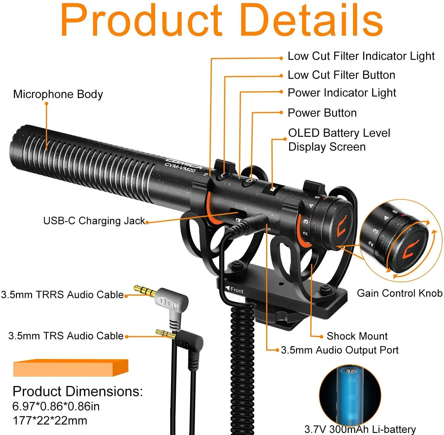 Imagem -03 - Comica Professional Super Cardioid Shotgun Microfone com Shock Mount Câmera Microfone para Gravação de Vídeo Cvm-vm20