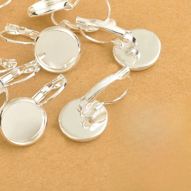 8-10-12-14-16-18-20-25MM 925 Sterling Silver Color Jewelry Findings Flat Disco Cabochon Cameo Settings Earring French Lever Back — zdjęcie 2