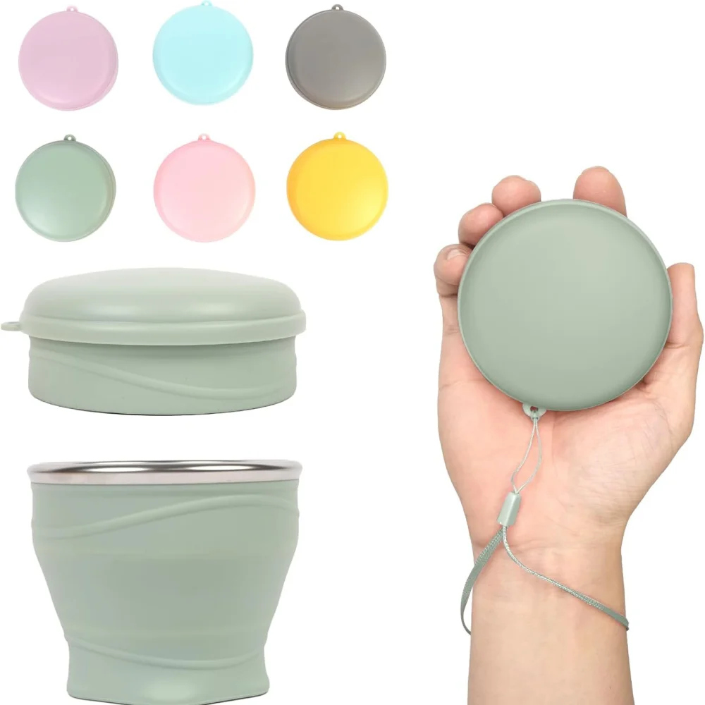 180ml Foldable Water Cup, Silicone Foldable Travel Cup - Silicone Foldable Camping Cup with Lid - Suitable for Travel, Camping
