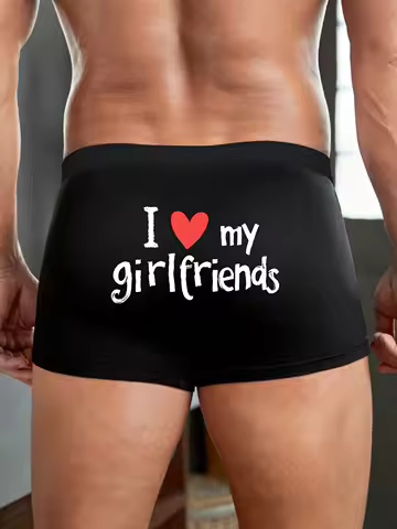 Men's Breathable Boxer Briefs with 'I Love My Girlfriend' Prints - A Fun Gift Idea for Boyfriends