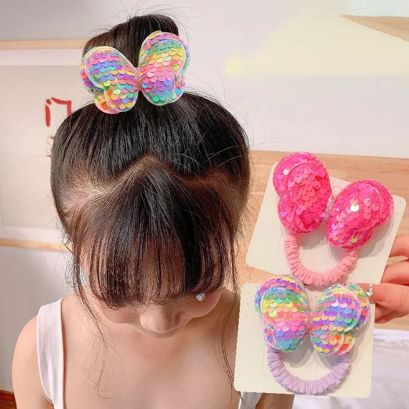 1PC nouveau paillettes papillon filles enfant queue de cheval bandes de cheveux élastiques enfants adorable cravate de cheveux princesse cheveux accessoires bébé chapeaux