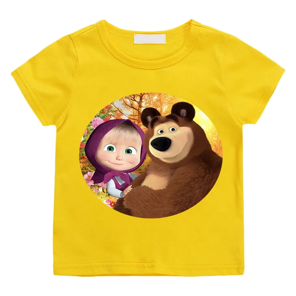 Süße Mashas y oso Bär Cartoon Kinder lustige T-Shirts Baby Jungen T-Shirt Sommer Baumwolle Kurzarm
