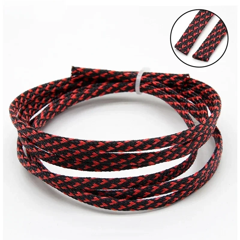 Manchons tressés en PET noir-rouge, 1 à 50m, 2/4/6/8/10/12/14/16/20/25/30/40/50mm, gaine d'enveloppe de câble en peau de serpent isolée haute densité