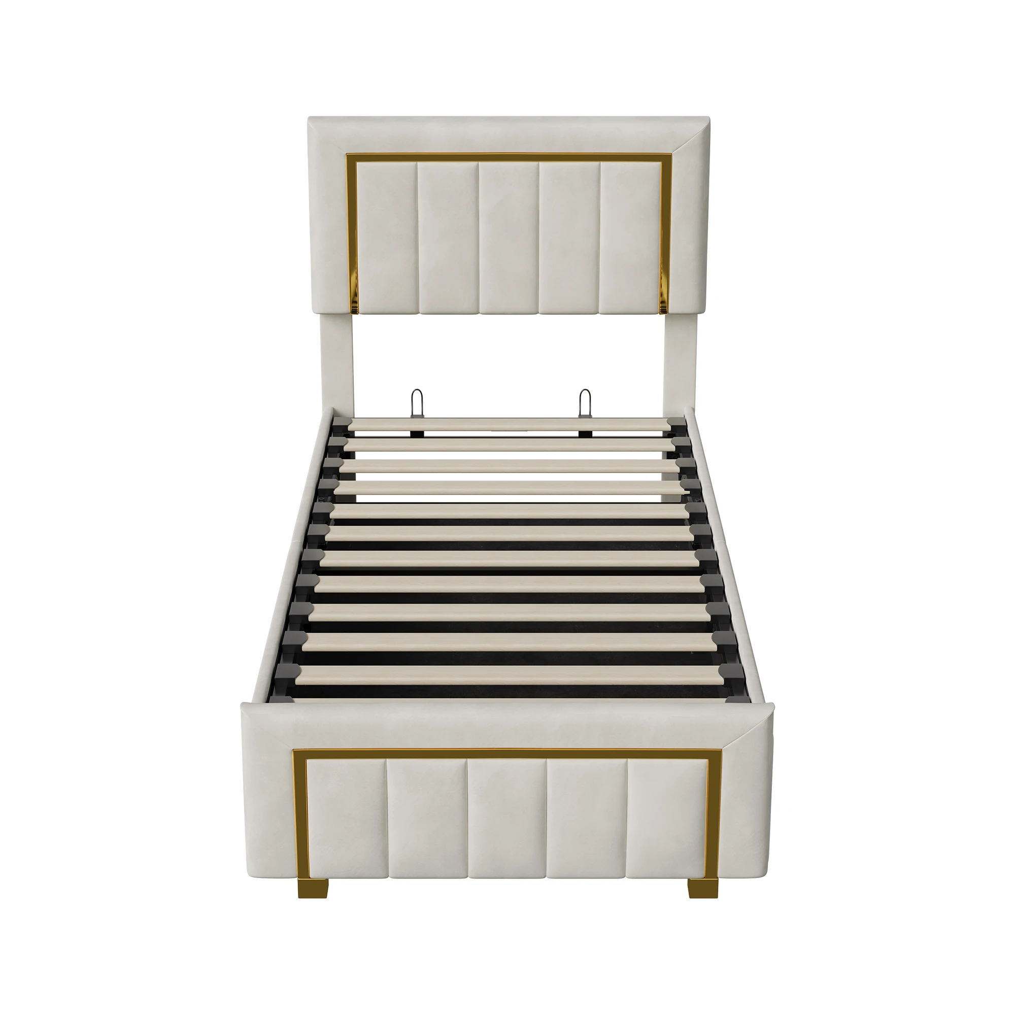 Anajqaqia 90 x 200 cm Einzelbett mit Stauraum, hydraulisches Stauraumbett, tief gestepptes Kopfteil mit Goldverzierung, modernes Luxusbettgestell