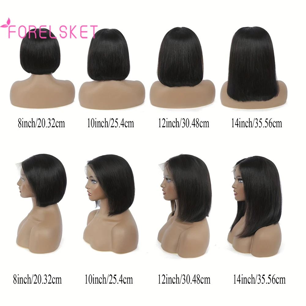 FORELSKET HD Transparent Lace Front Bob Wig 4x4 Lace Closure Bob Wig Human Hair Natural Color Straight 8-16 Inch 150% Density