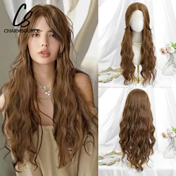 CharmSource-Peruca de renda sintética para mulheres, perucas longas onduladas, cor marrom, alta densidade, cabelo resistente ao calor, festa diária, 13x4x1