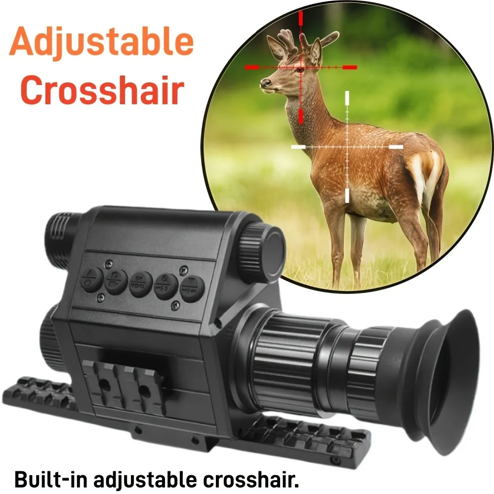 Built-in Crosshair Outdoor Night Vision Sight, 1080P Telescope with 5x Digital Magnification Equipped with Wide-Angle Lens, Visible 200-300 Meters, Aluminum Alloy Impact Resistant Rechargeable Battery Suitable for Outdoor/Fishing/Camping
