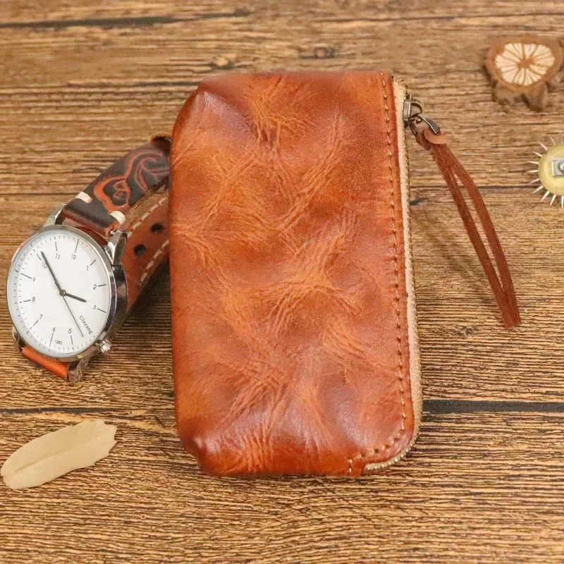 Portfel męski z prawdziwej skóry Vintage Coin Purse Money Bag Zipper Small Wallet Pocket for Men Women Short Wallet with Card Holder — zdjęcie 2