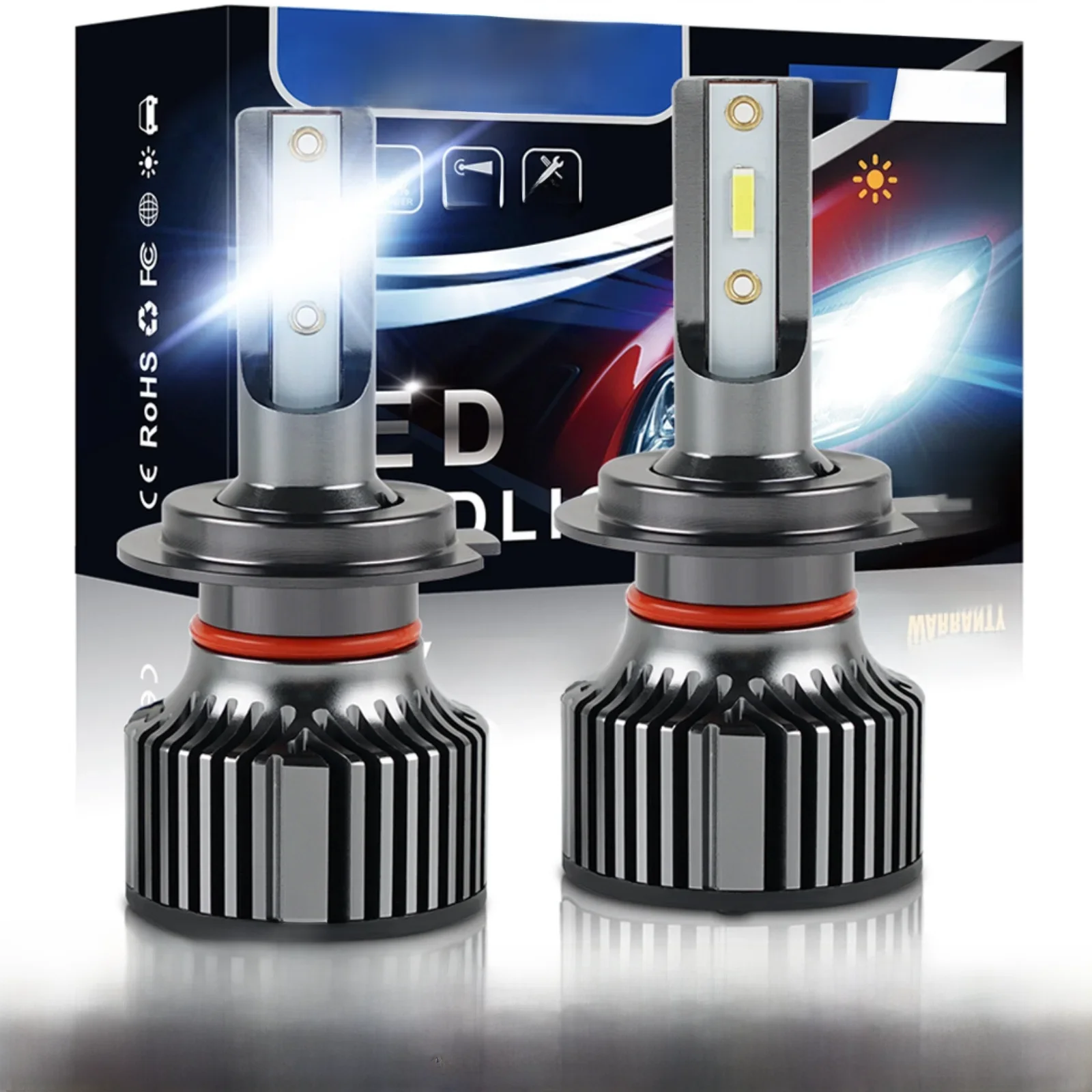 BEVINSEE H7 H1 Żarówki LED H4 9004 9007 9008 Hi-Lo Beam H11 H3 HB3 9005 HB4 9006 880 881 LED Światła przeciwmgielne 50W 6000LM 12V — 2