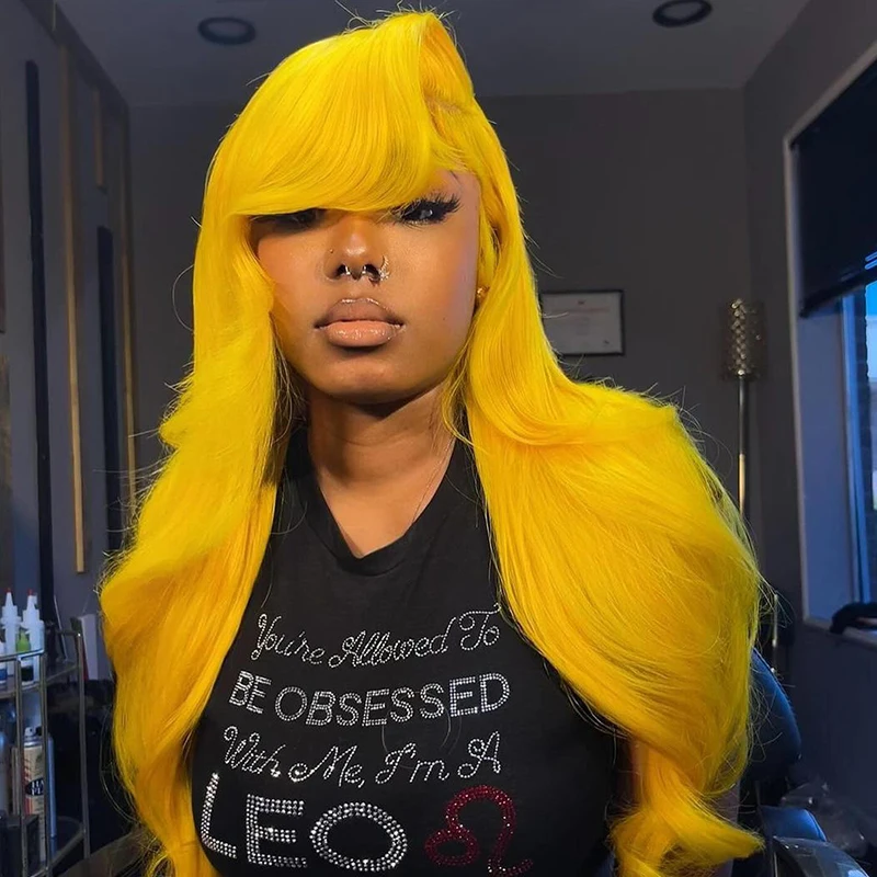 

Synthetic Hair Wigs Yellow Wear Glueless Preplucked Brazilian 13x4 HD Lace Frontal Syntheic Hair Wigs Colored Ready To Wear