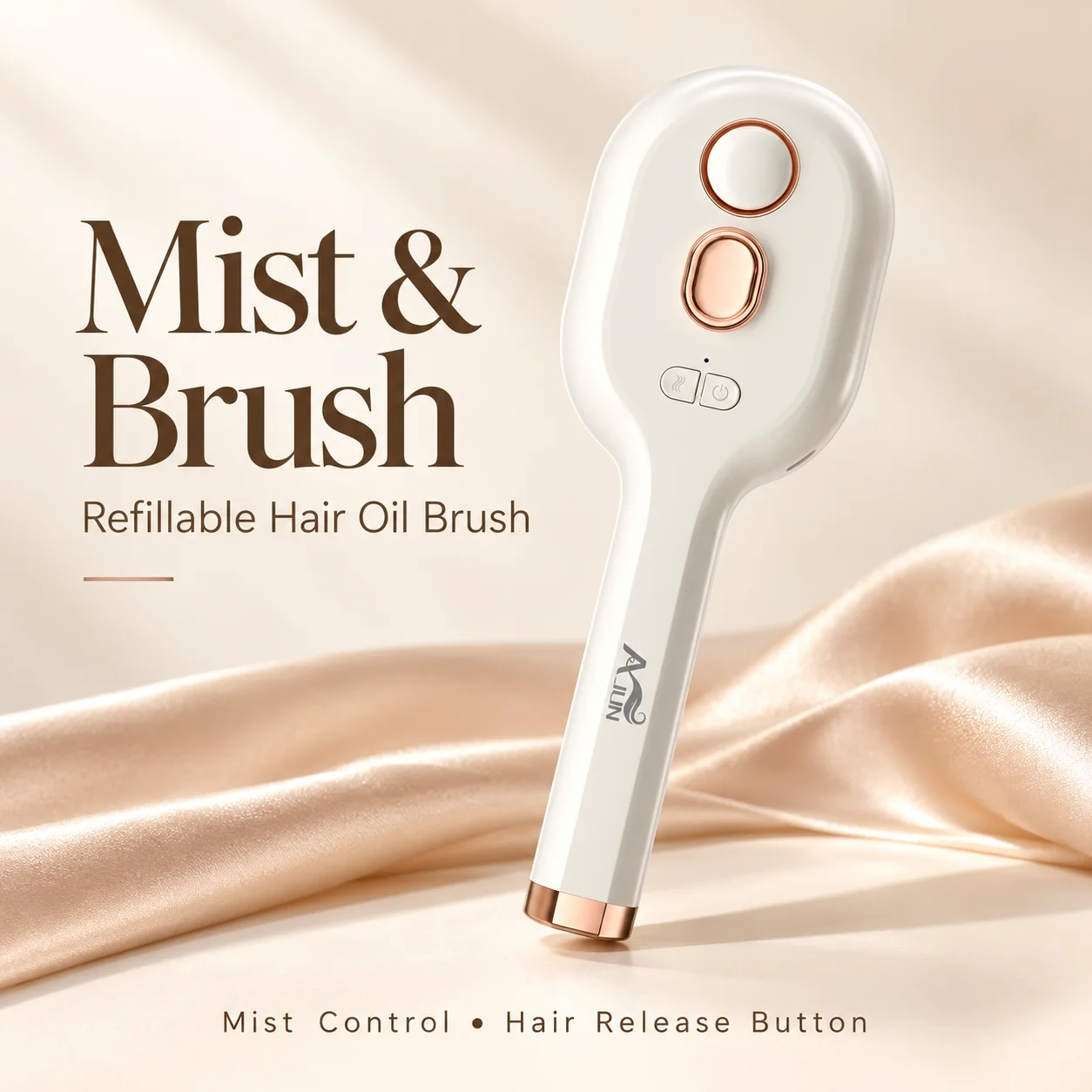 2-in-1 Mist Hair Brush with Refillable Hair Oil Tank, One-Press Hair Release, Easy Button Controls