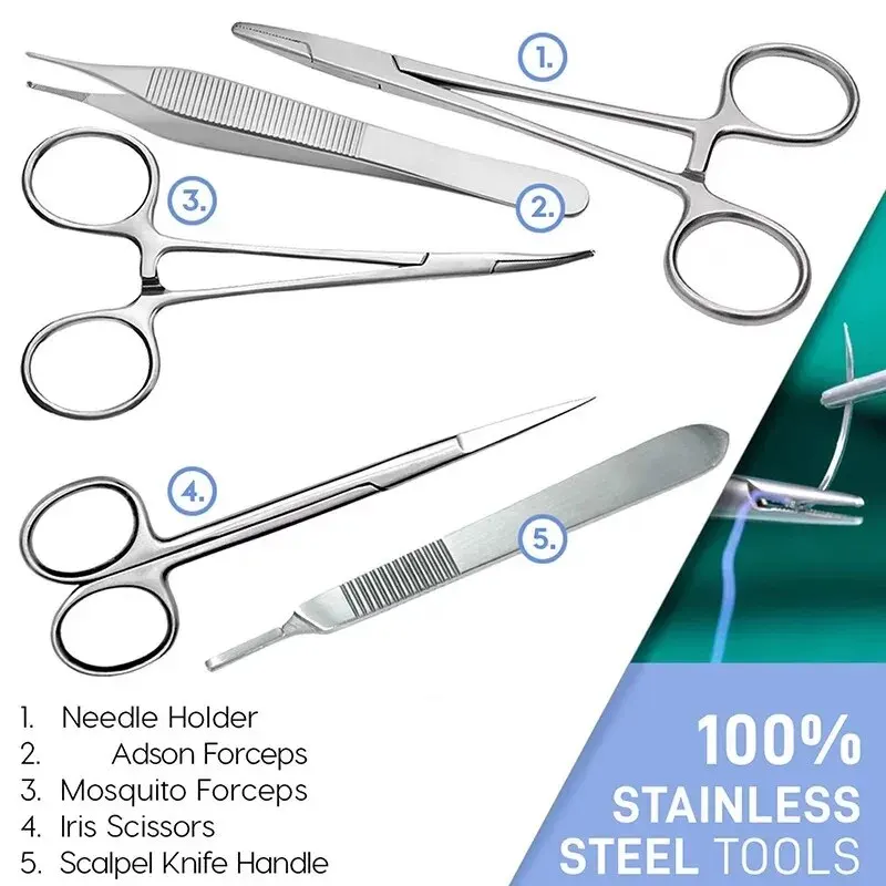 25 Sets/Kits 17 in 1 Medical surgical suture training skin practice pad needle holder teaching schools biology forceps scissors