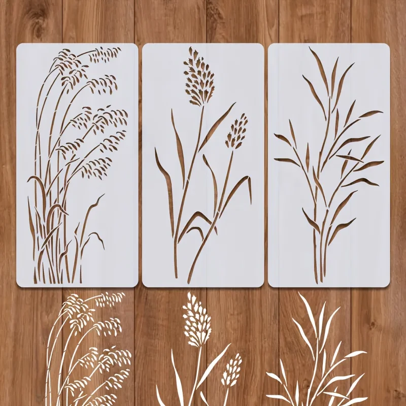 Conjunto de estêncil grande de flor selvagem de 3 peças 7,9 × 15,8 polegadas - modelo de spray de planta floral e rústica de primavera reutilizável para parede, piso, cerca