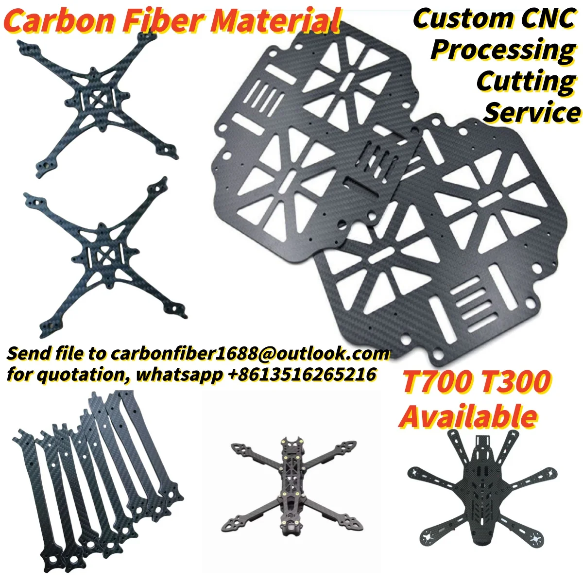 T700 Carbon Fiber Plate Sheet Custom CNC Cutting Processing Carbon Board CNC Machining Milling Carving Engraving Drone FPV Parts