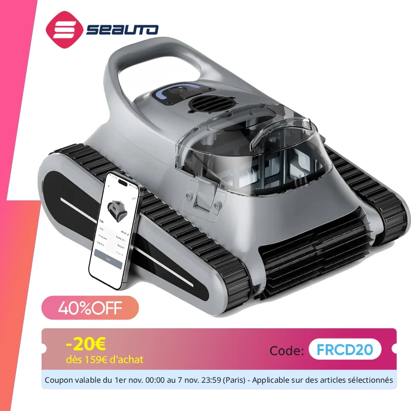 (2025 جديد) مكنسة كهربائية لحمام السباحة Seauto Crab Pro Robotic، روبوت لتسلق الجدران، مناسبة للجدران والأرضيات بقدرة 2000 مربعة