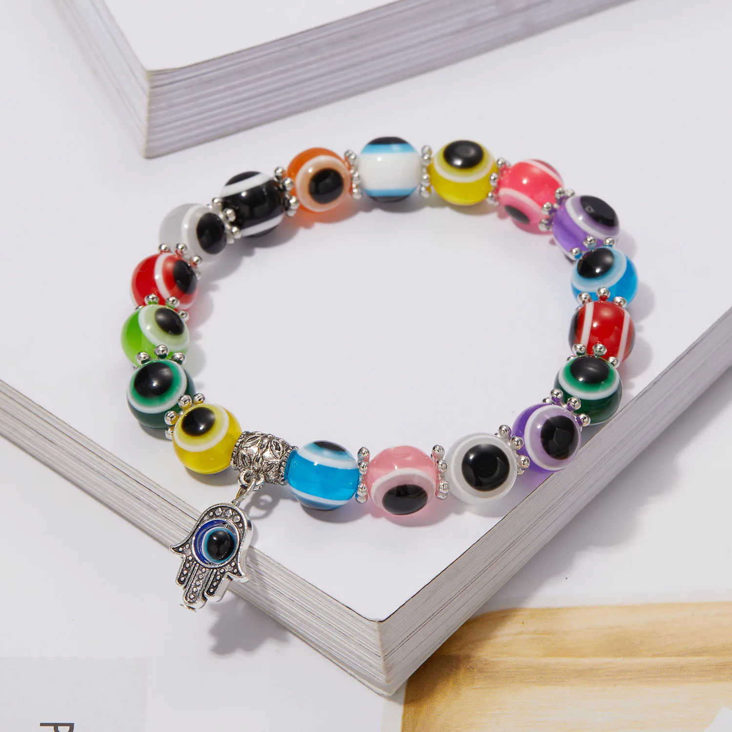 محظوظ التركية عين الشر سوار مُزين بالخرز 2022 تصميم جديد عيون ملونة فاطمة أسورة يد أساور للنساء الرجال زوجين مجوهرات