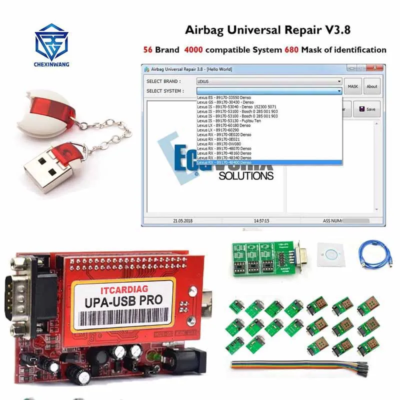 Airbag Universal Repair V3.8 Crash Data Reset Tool Airbag Reset Tool with UPA USB Programmer V1.3 Full Adapter Add 350MB Scripts