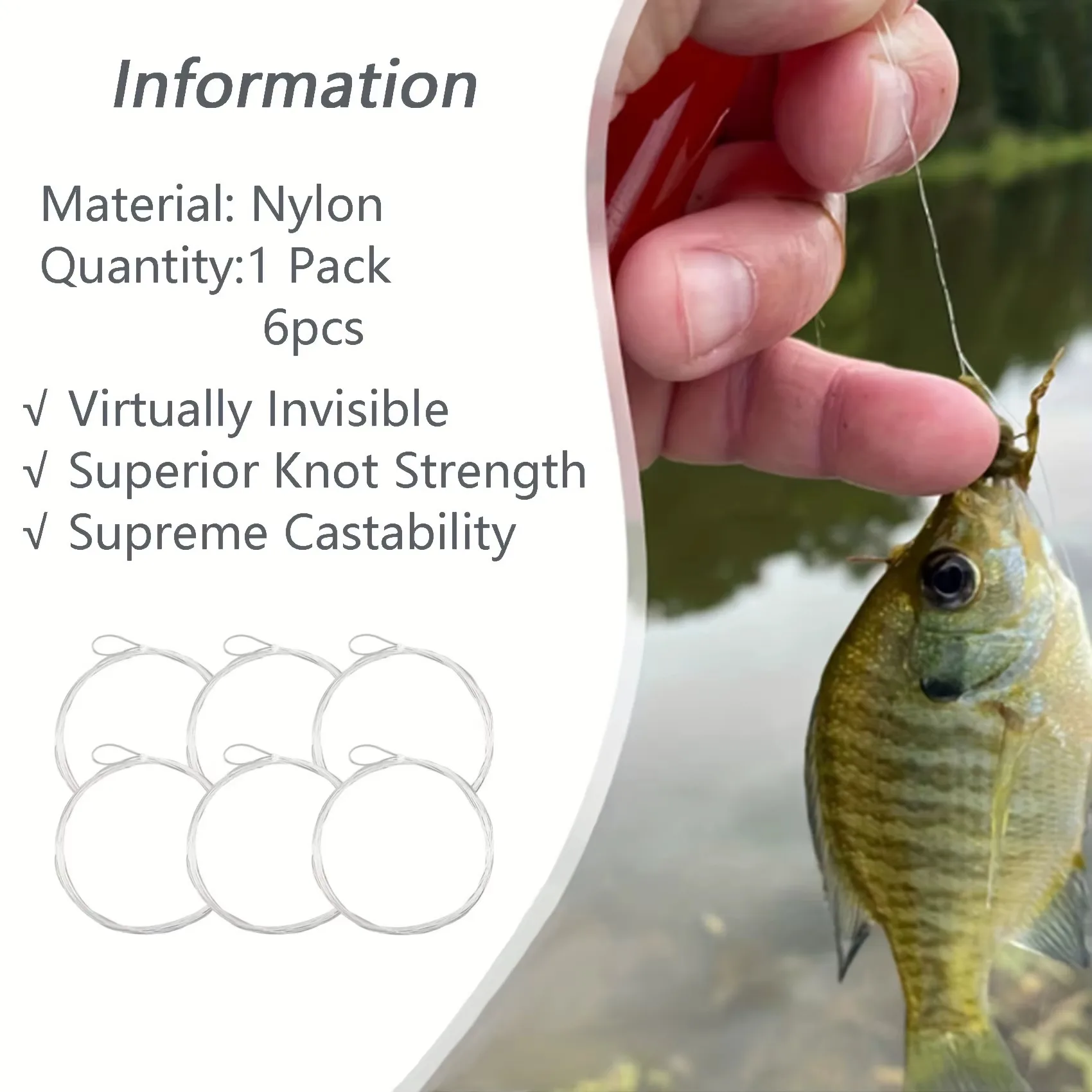 Aventik 6 قطعة حلقة مربوطة مسبقًا لقيادة صيد الأسماك من النايلون الشفاف خط زعيم مدبب 9ft/12ft/15ft #6