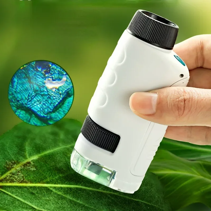 Microscópio de bolso Kids Science Toy Kit 60-120x Educacional Mini Microscópio Handheld com LED Luz