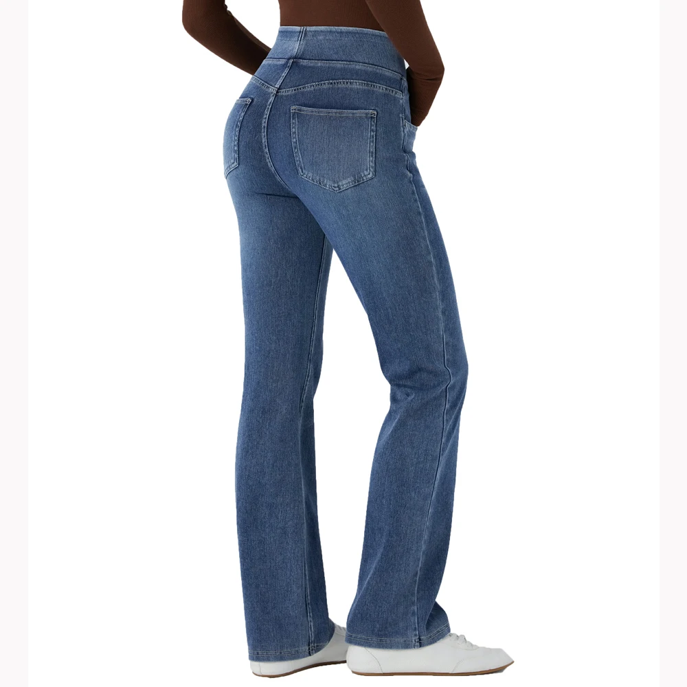 Shascullfites High-Waist Bootcut Jeans mit Bauchkontrolle, mehreren Taschen, blau gewaschen, aus dehnbarem Strick, Freizeitjeans – Detail 5