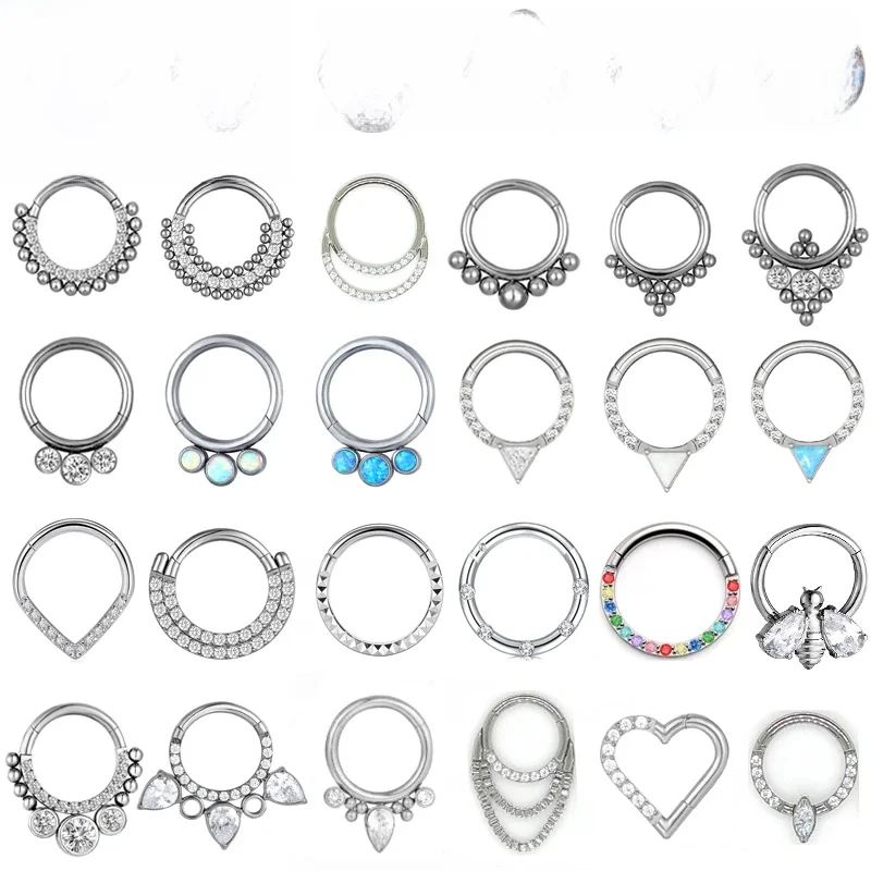 Zestaw biżuterii do piercingu z tytanu F136, kolczyki do przegrody nosowej, kółka do nosa, kolczyki z cyrkoniami dla kobiet, do chrząstki, helix, daith, tragus, clicker — zdjęcie 2