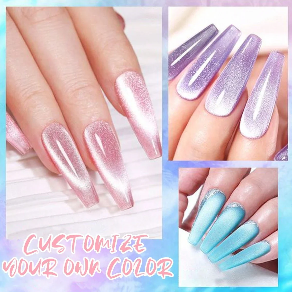 15 pièces/ensemble vernis à ongles Gel œil de chat à paillettes holographiques avec Kit de couche de finition en Gel de Base, ensemble de vernis Gel UV à tremper réfléchissant