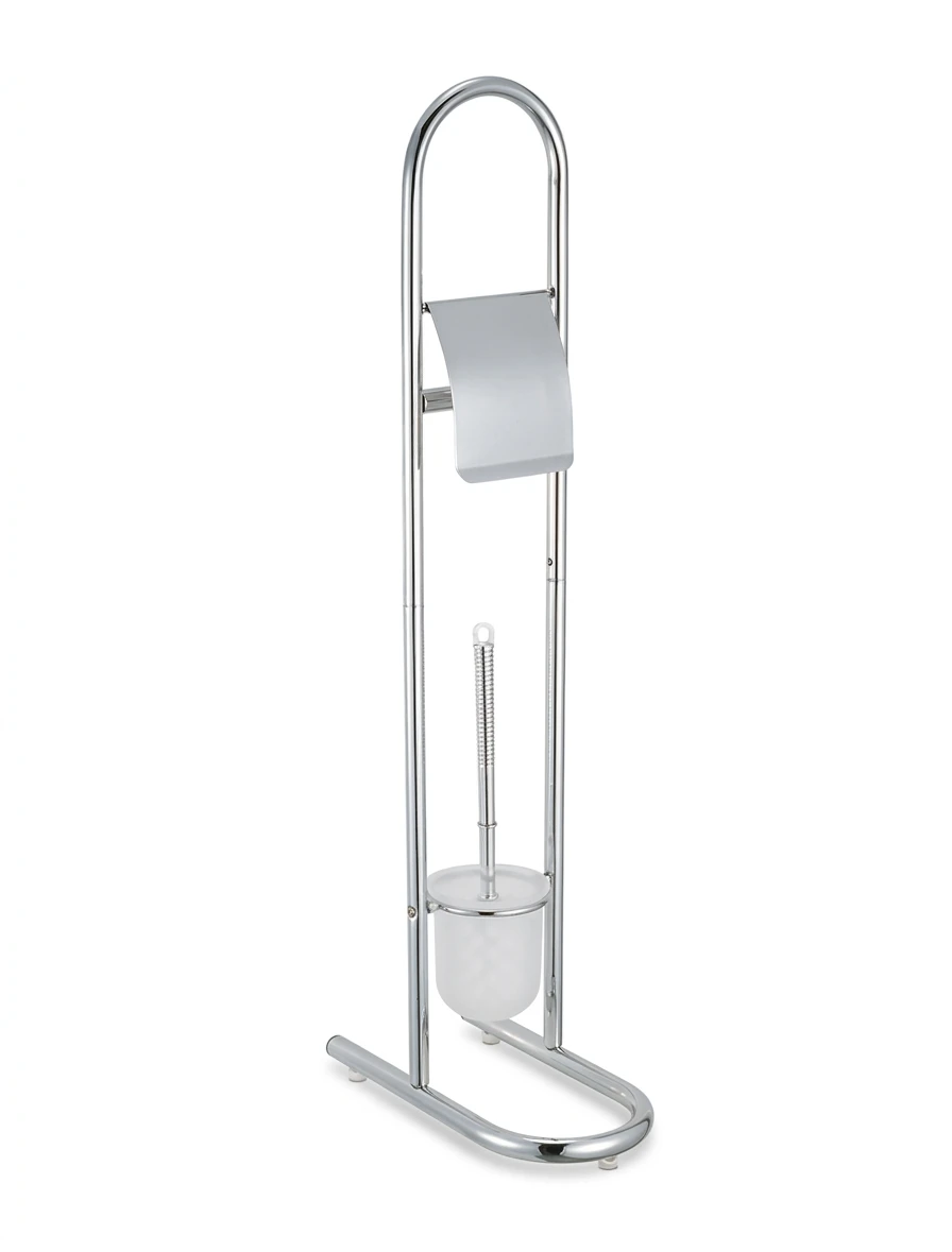 BM Toiletplantage met rek en houder, verchroomde metalen structuur, 30x16x78,5cm, stijlvolle en stabiele vloerstandaard voor moderne badkamer