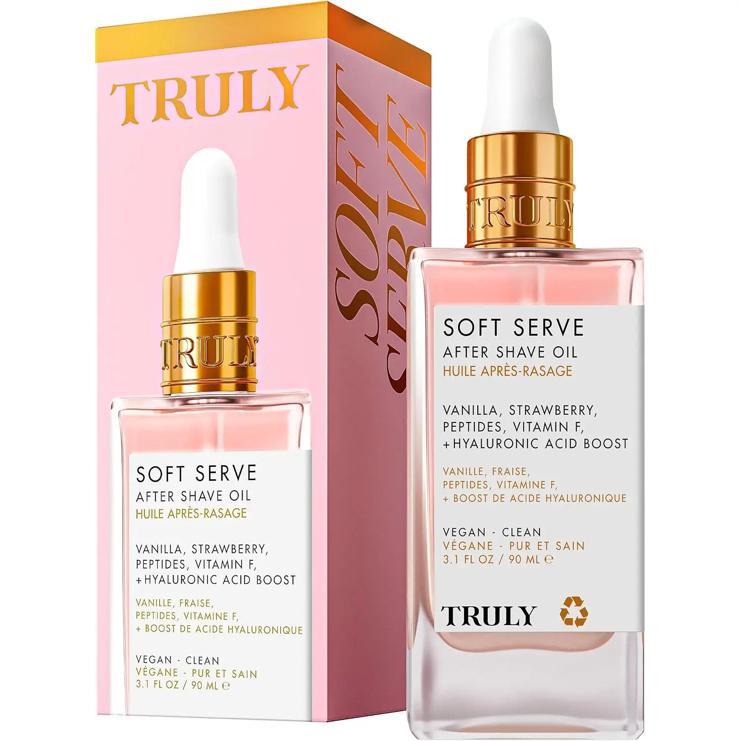 Truly Soft Serve After Shave Oil for Men & Women - Vanilla Strawberry Scented Shaving Oil with Peptides, Vitamin F & Hyaluronic Acid - Soothing Post-Shave Moisturizer to Prevent Razor Burn & Ingrown Hairs - Vegan & Clean Beauty (3.1 fl oz / 90ml)