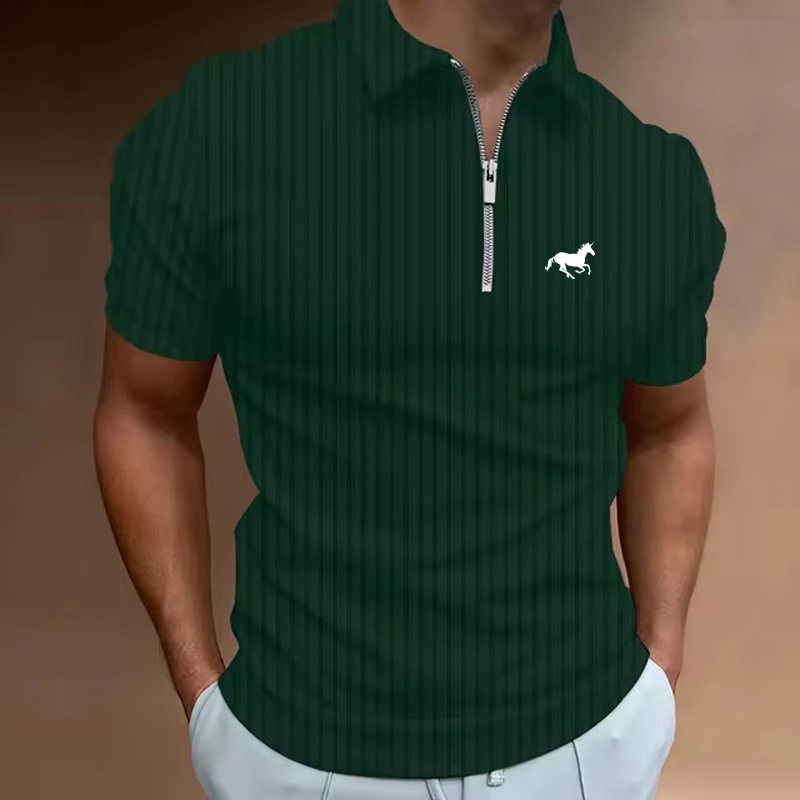 Men's Golf Shirt Polo Casual Quarter Zip Short Sleeve Fashion Casual Striped Zipper Summer Spring Regular Fit Golf Shirt image 3