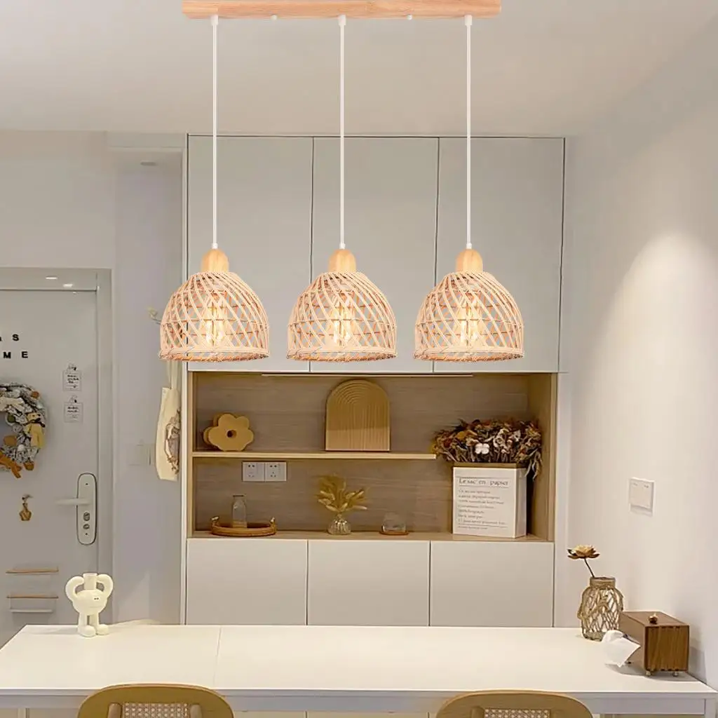 

Bamboo Wicker Pendant Light Modern Minimalist Hanging Lamp Wood Retro Rattan Ceiling Chandelier for Kitchen Living Room Bedroom