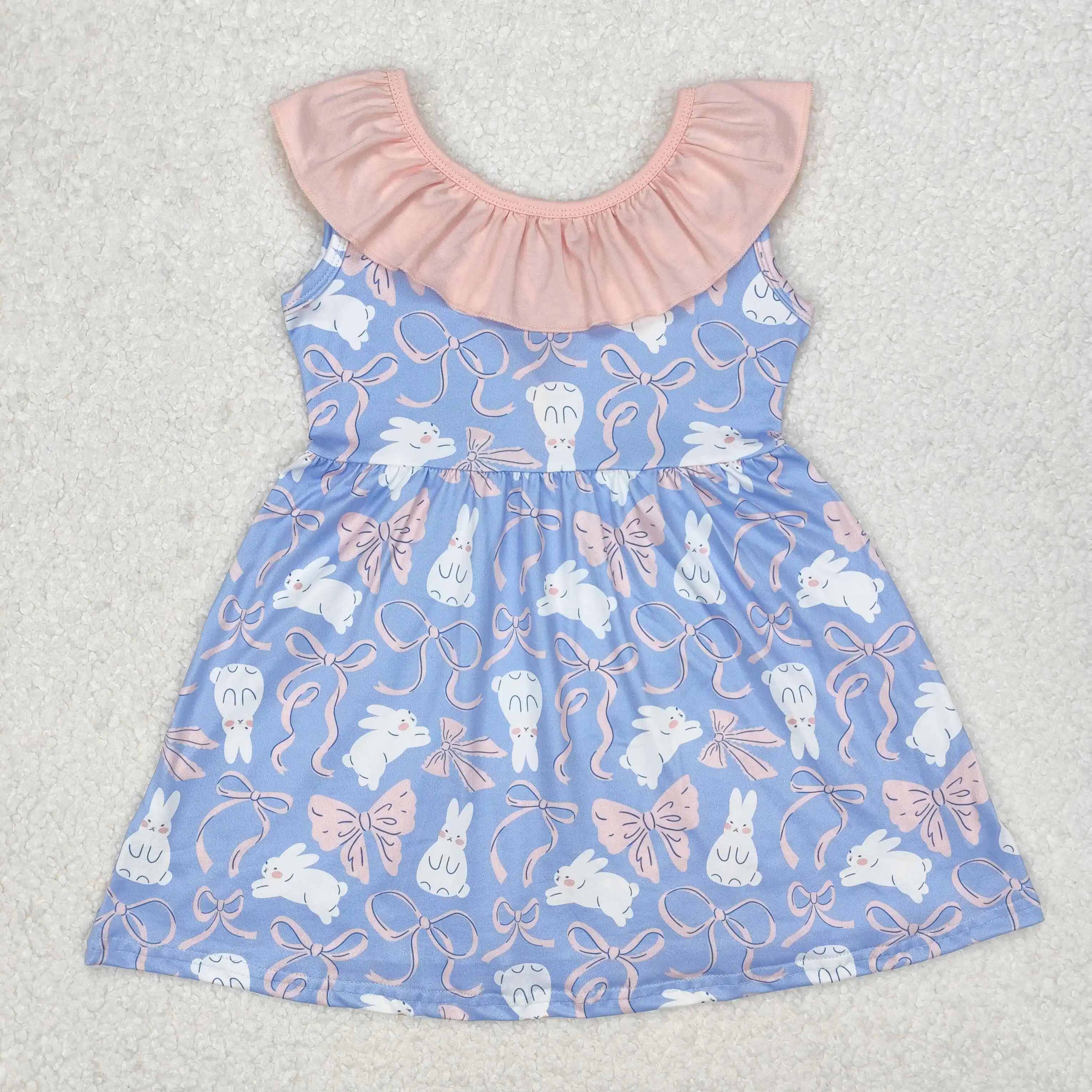 

3.05 GSD1829 Baby Girls Dresses Sleeveless Bunny Print Dress Kids Summer Clothing