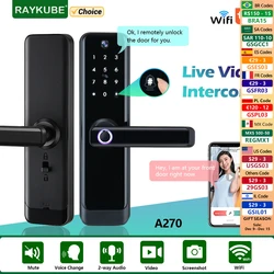 RAYKUBE-fechadura de porta inteligente com aplicativo, A270, Tuya, Wi-Fi, intercomunicador de áudio e vídeo bidirecional, câmera de impressão digital, desbloqueio remoto, registro de vídeo, novo