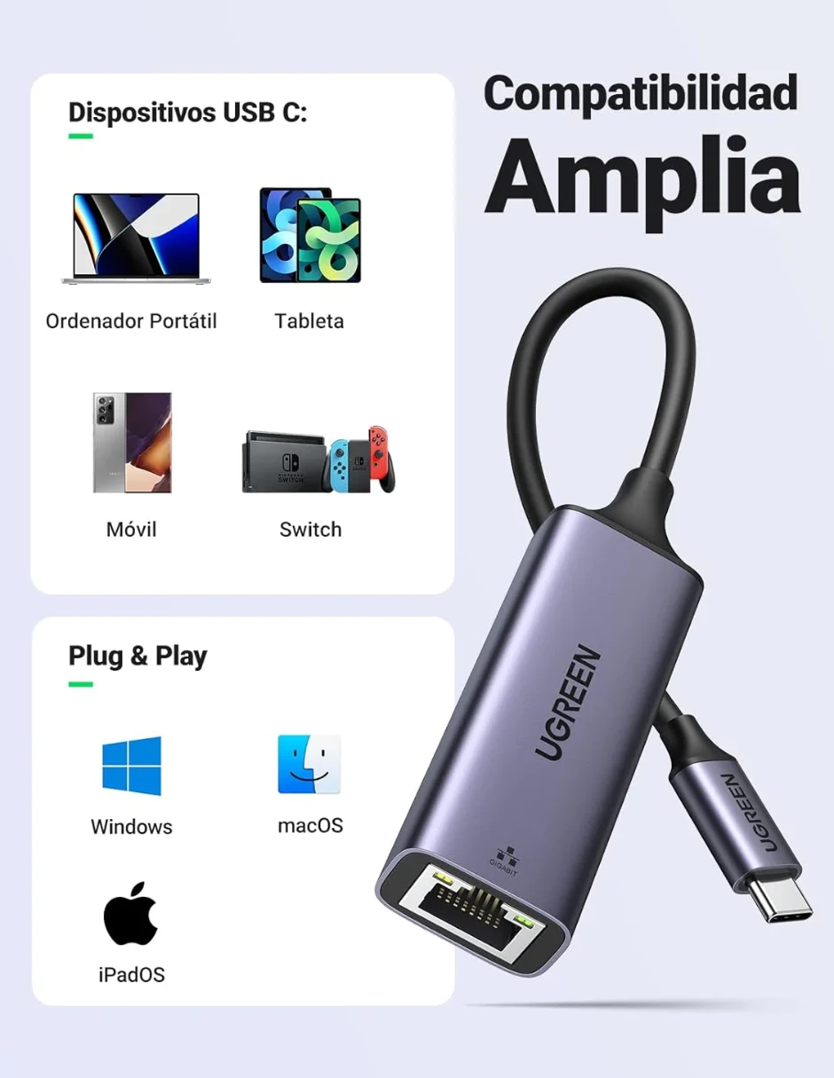 Ugreen USB C Gigabit Ethernet 1000 Mbps Adapter Gray