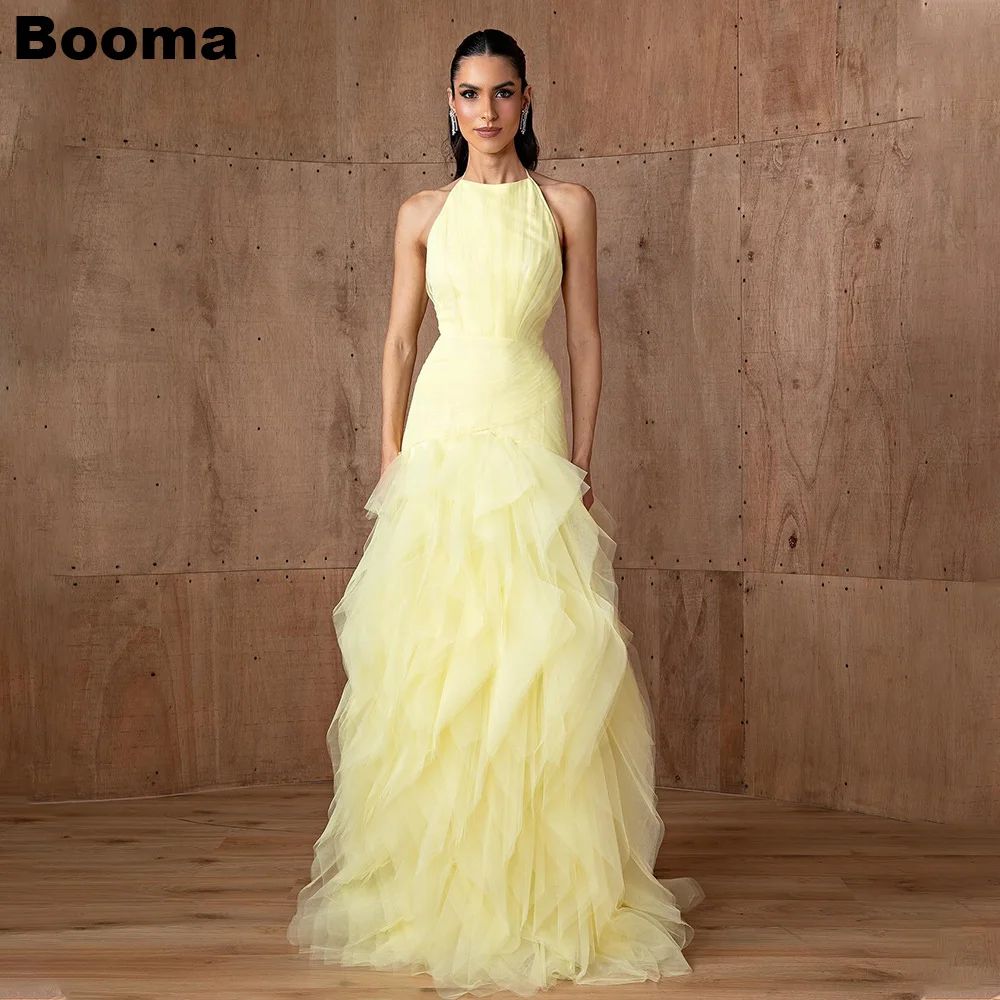 Booma-vestidos de fiesta elegantes de corte en A, vestidos de fiesta formales de tul con volantes y cuello Halter sin mangas para mujer, vestidos de