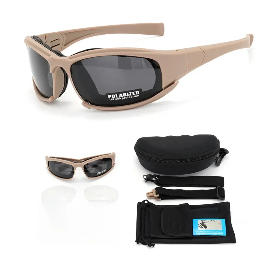 AliExpress JINSHANGJINMEI New 4 Lens Tactical Goggles - Polarized Windproof & Dustproof Safety Glasses for Outdoor Sports (Climbing, Cycling, Fishing)