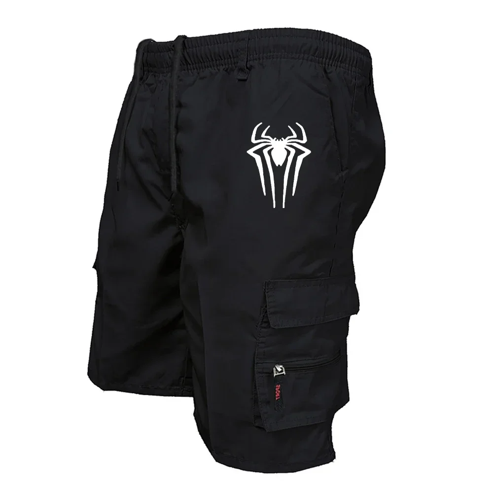 AliExpress NONE Men's Spider Print Cargo Shorts Male Outdoor Overalls Elastic Waist Cycling Shorts Multi-pockets Loose Work Beach Sports Shorts