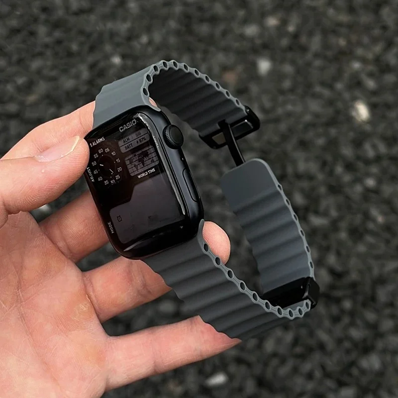 Pasek Ocean do Apple Watch 10 9 8 7 Ultra Band 46 mm 45 mm 49 mm 44 mm 41/42 mm Silikonowa magnetyczna bransoletka sportowa iWatch Series se 6 — zdjęcie 2