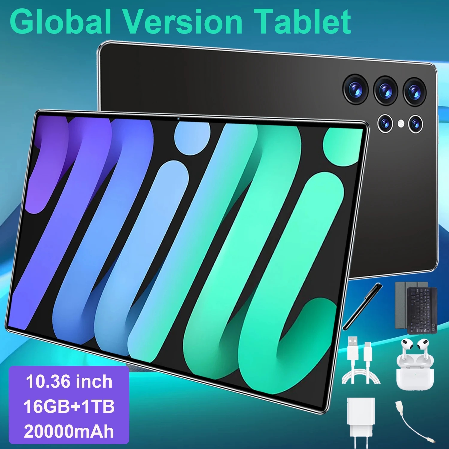 Tableta PC de entretenimiento digital de 10,36" con Android 13 y procesador de 14 núcleos para máxima fluidez, 16 GB + 1 TB de capacidad