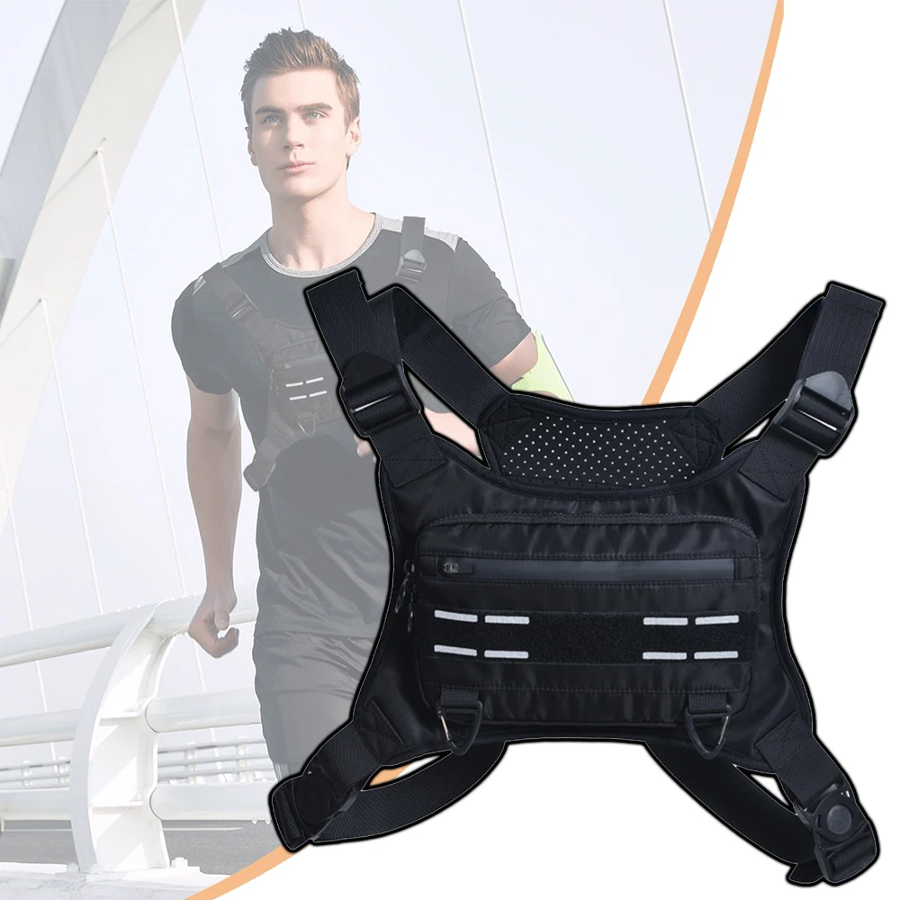 

Workouts Running Chest Bag Outdoor Sports Utility Chest Pack Adjustable Breathable Reflective Phone Holder Pouch for Men Women