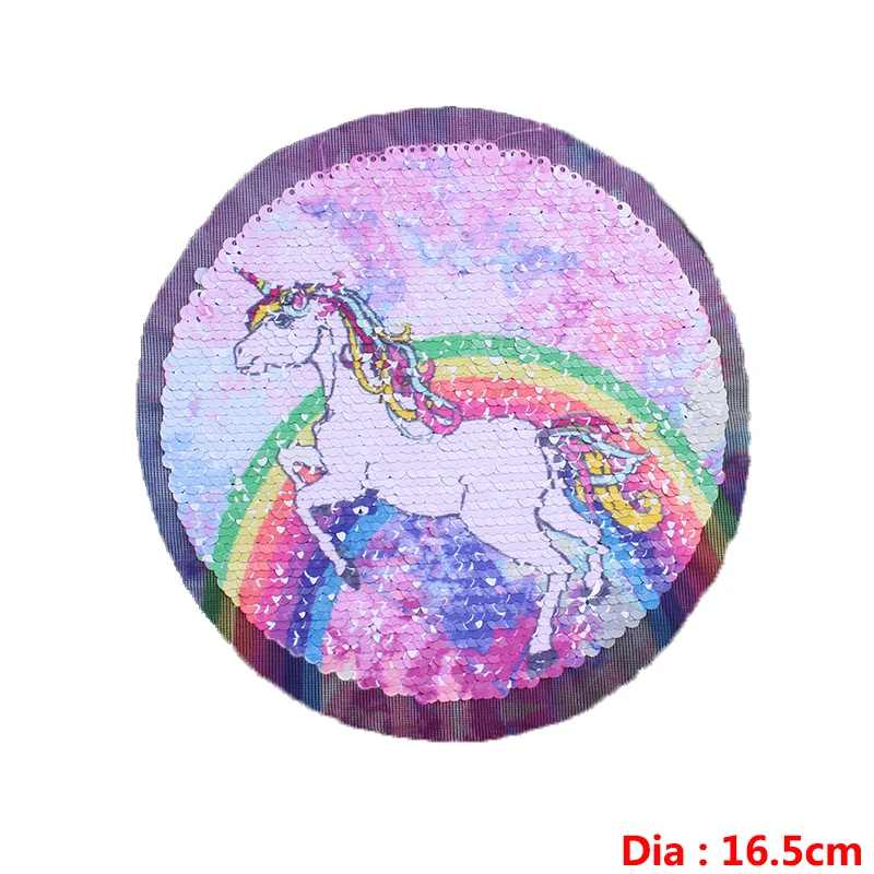 Prajna Unicorn Patches Reversible Change Color Magic Rainbow Sequins Patch Jacket DIY Dress Kid Clothing Applique Letter Sticker