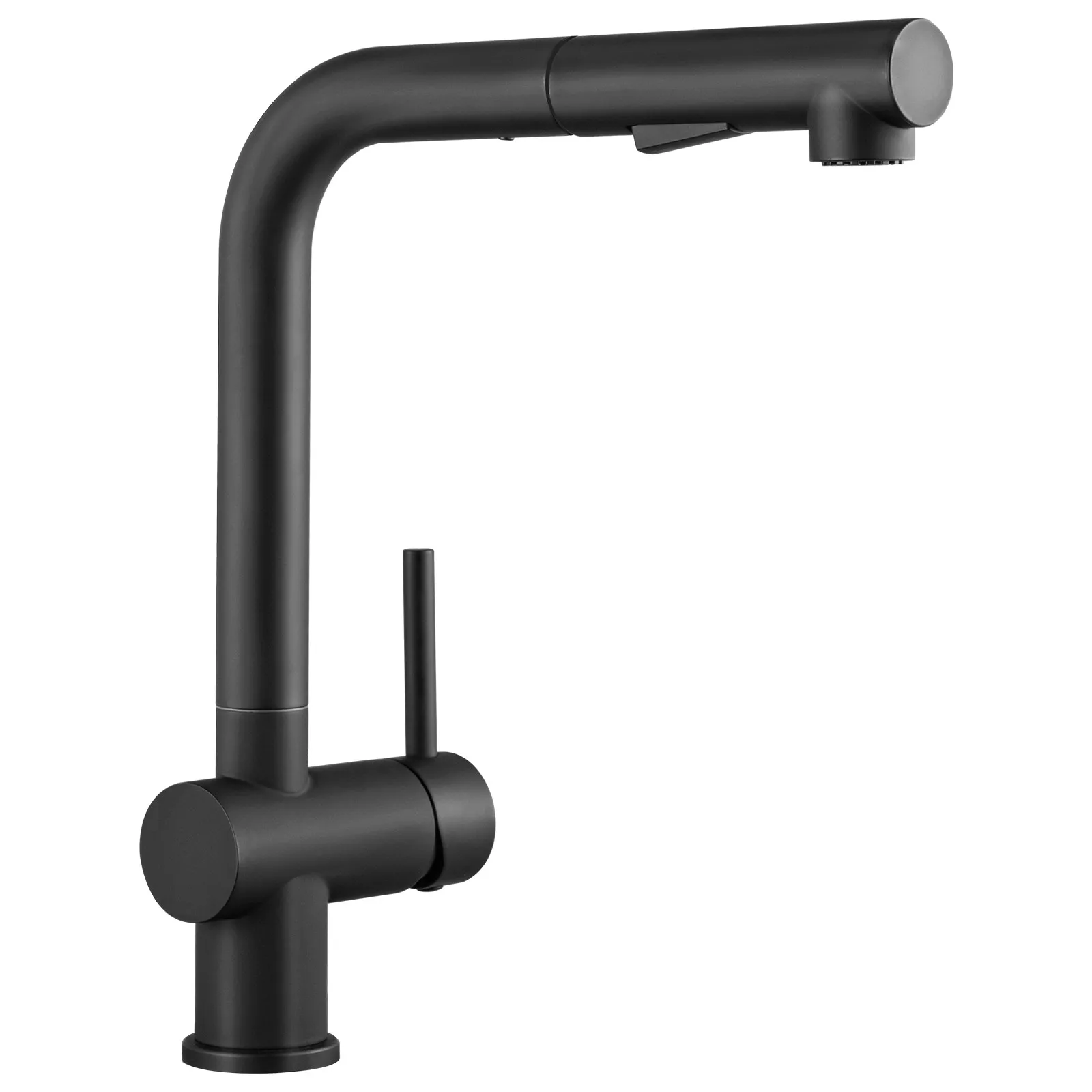 Ausziehbarer Küchenhahn mit zwei Sprühmodi. Hergestellt aus hochwertigem 304-Edelstahl, L-förmiges horizontales Drei-Wege-Design. Küchenmischbatterie für heißes und kaltes Wasser.