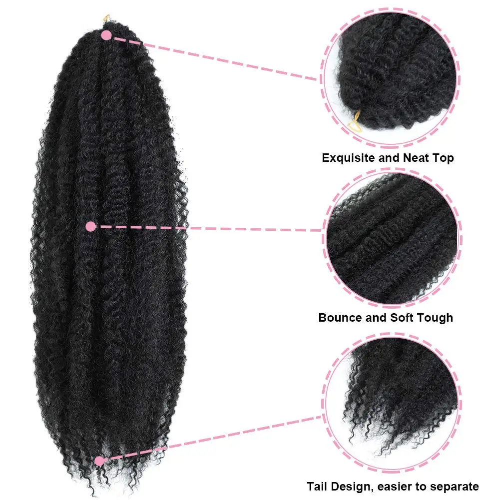 Pré-Separado Marley tranças extensões de cabelo para mulheres, Afro Spring Twist Crochet, cabelo preto macio trança