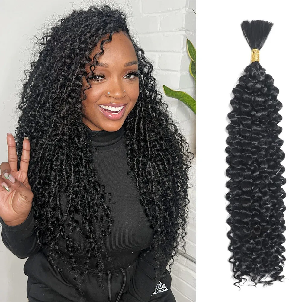 Cabelo trançado humano para tranças boho, encaracolado, massa completa, sem trama, extensão do cabelo humano, molhado e ondulado