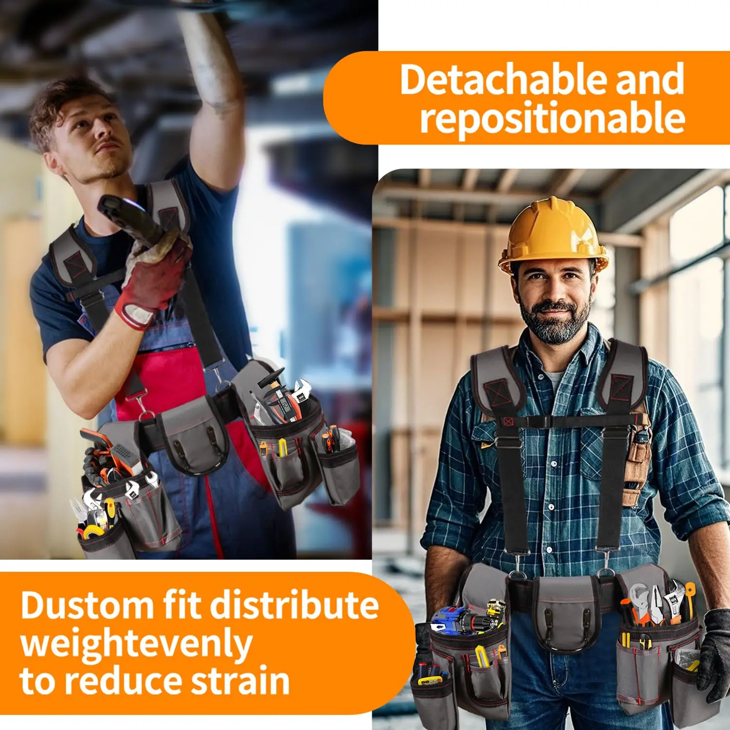 

Tool Organizer Suspender Belt, Portable Garden Waist Bag Professional Tool Men Belt for Hunting Carpenter Framer Worker
