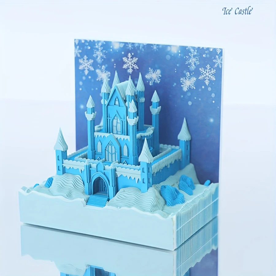 2025 Snow Castle 3D Desk Calendar Pop-Up Castle Monthly Planner Yearly Organizer Sticky Notes to do list Office/Home Desk Decor