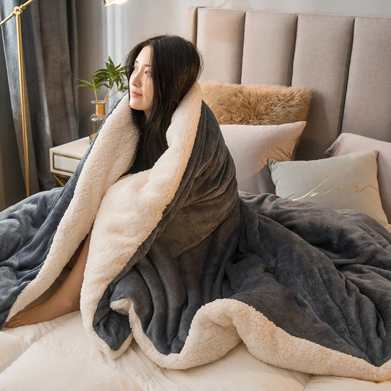 Wollen deken Warm houden Winterbeddekens Dubbelzijdig Queen Dekbedovertrek Camping Tweepersoonsbedovertrek Sprei op het bed - afbeelding 2