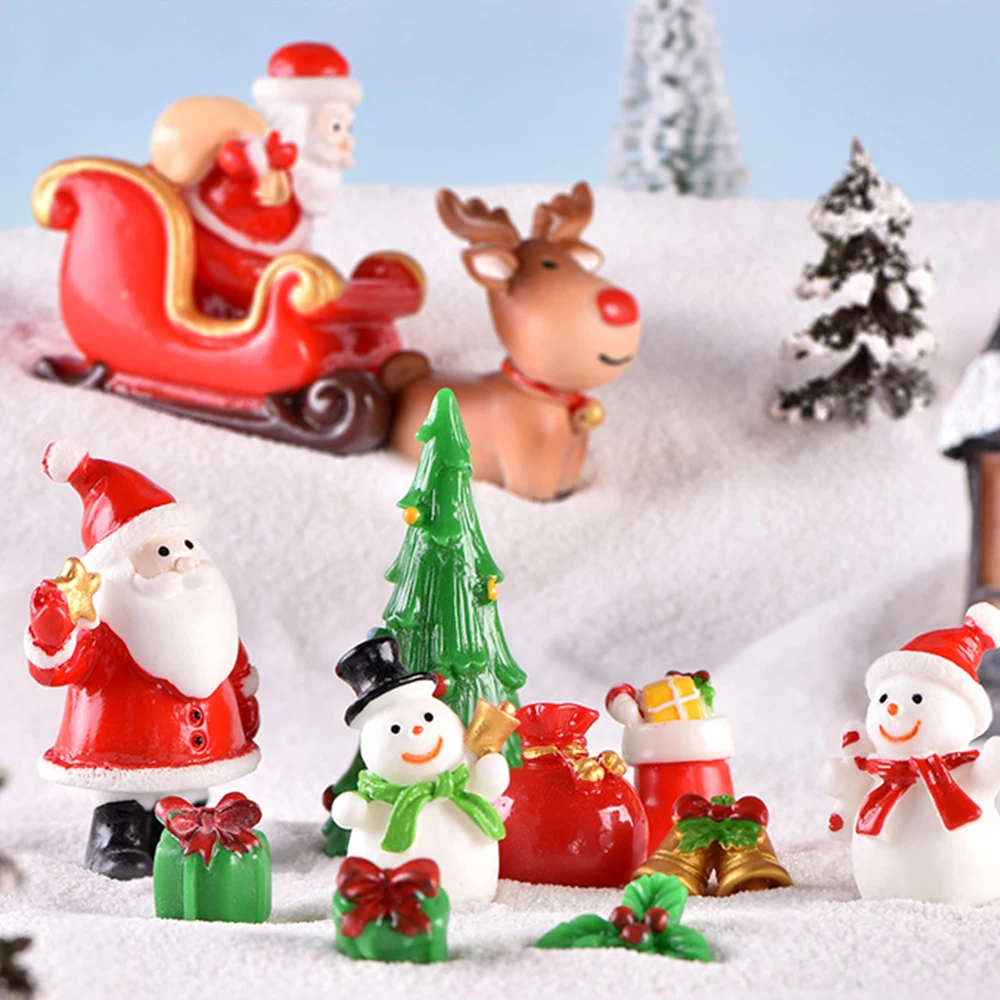 Christmas Cute Resin Santa Snowman Elk Christmas Tree Figurine Micro Landscape Diy Home Decor Miniature Ornament Accessories