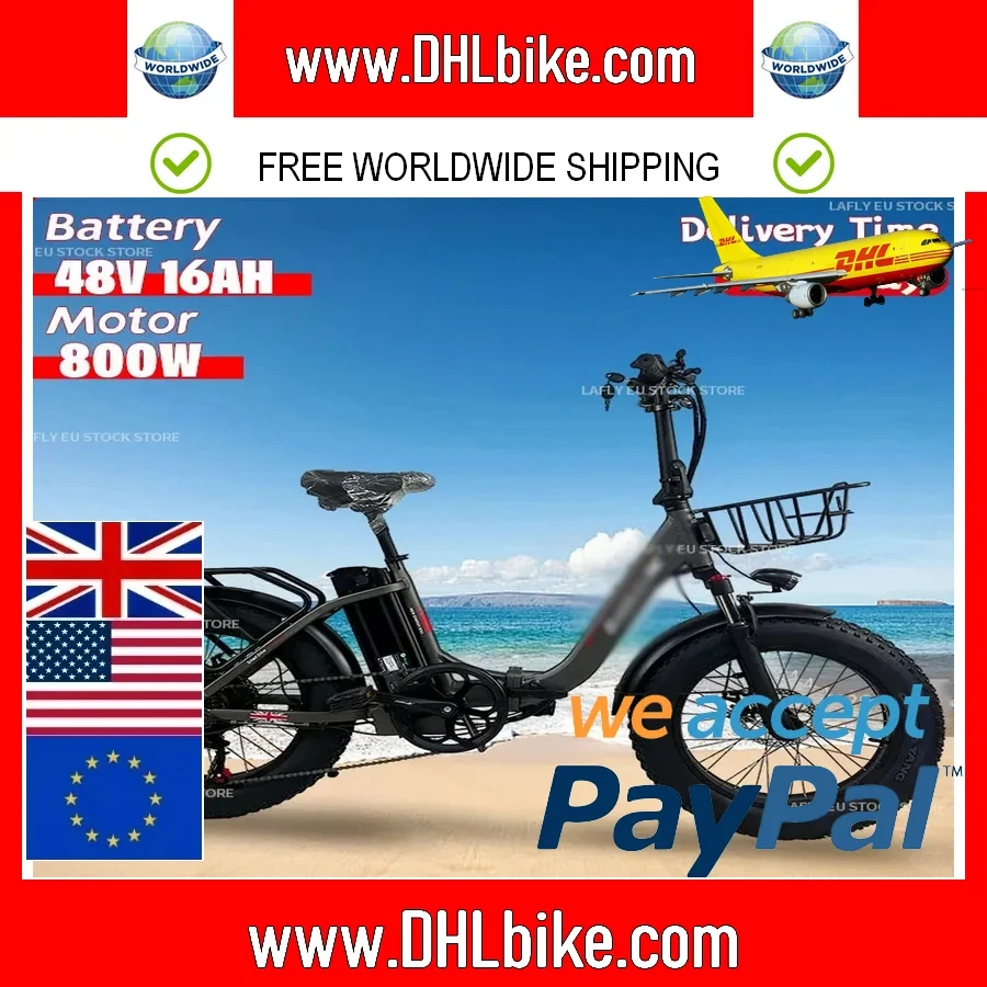 

NEW 800W Aluminum Folding Electrci Bicycle 20*4.0 Inch Fat Tire Beach Snow Ebike 48V 16AH Lithium Battery Electric Bicycle